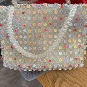 Y2K Vintage Quartz  Beaded Floral Tote Bag - Multicolor